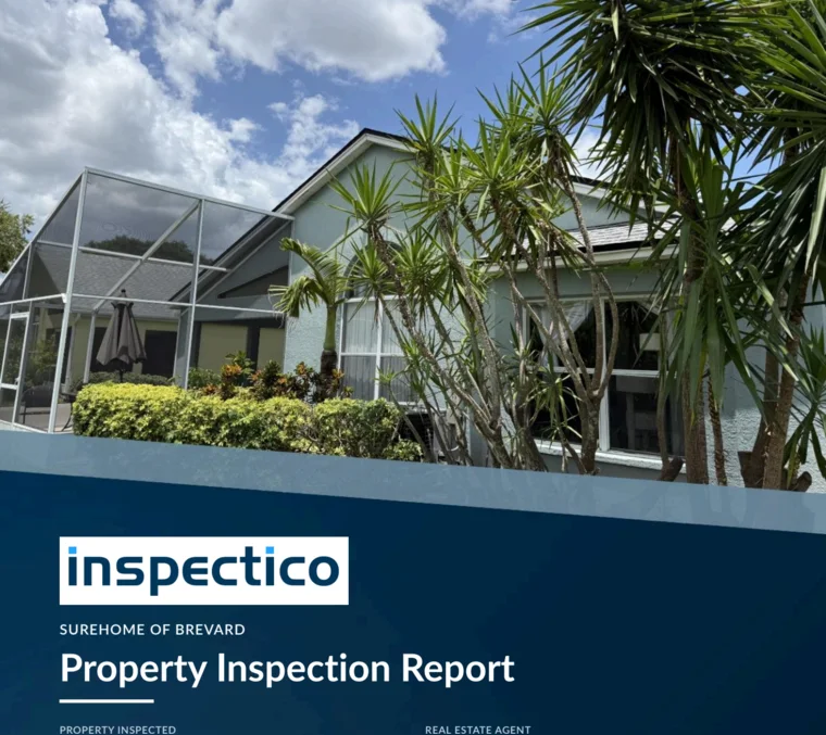 Cover page of a SureHome of Brevard property inspection report generated by the Inspectico platform